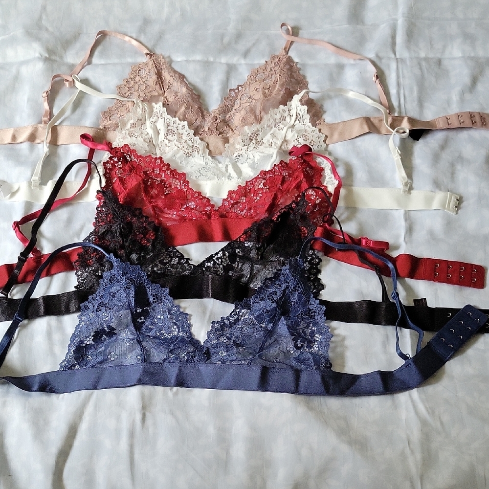 Lace Bralette Set - Red, Blue, Black, White